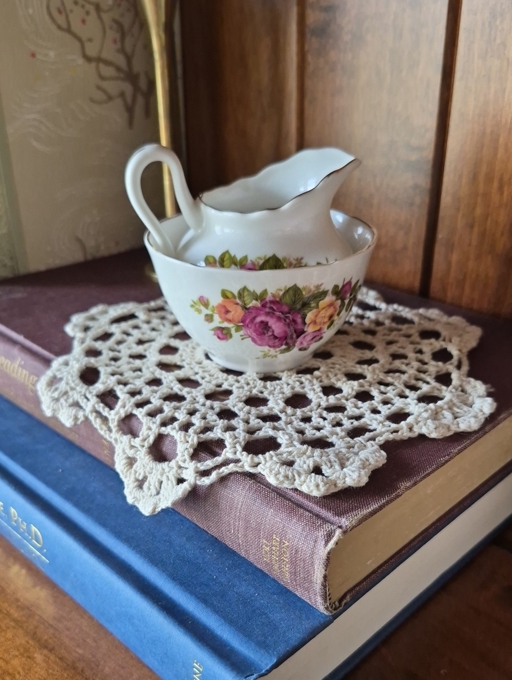 Regency Bone ChFloral Porcelain Creamer and Sugar Bowl Set - Pink & Yellow Roses